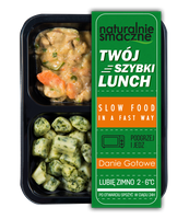 Indyk w białym sosie z kopytkami szpinakowymi (400g)